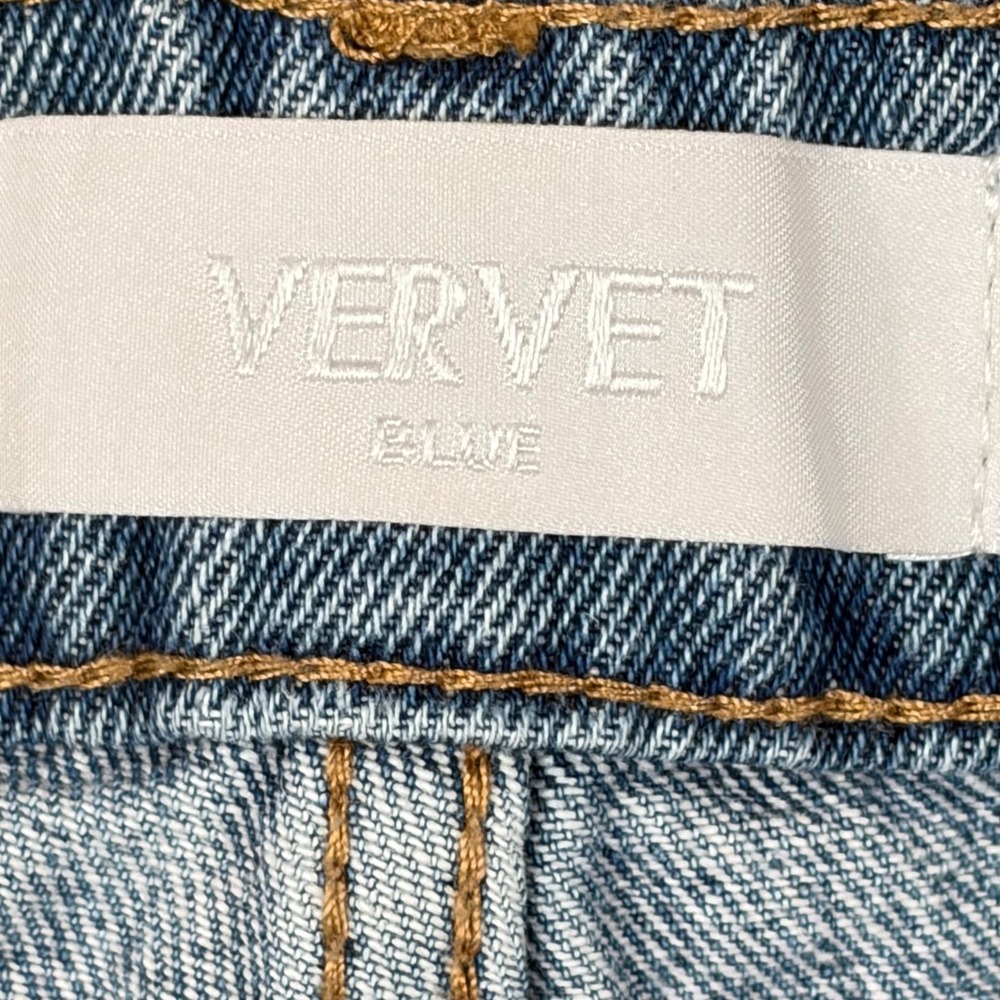 Vervet Blue High Rise Straight Leg Jeans Light Wash Raw Hem Seam Back T5912 29 - Picture 6 of 9
